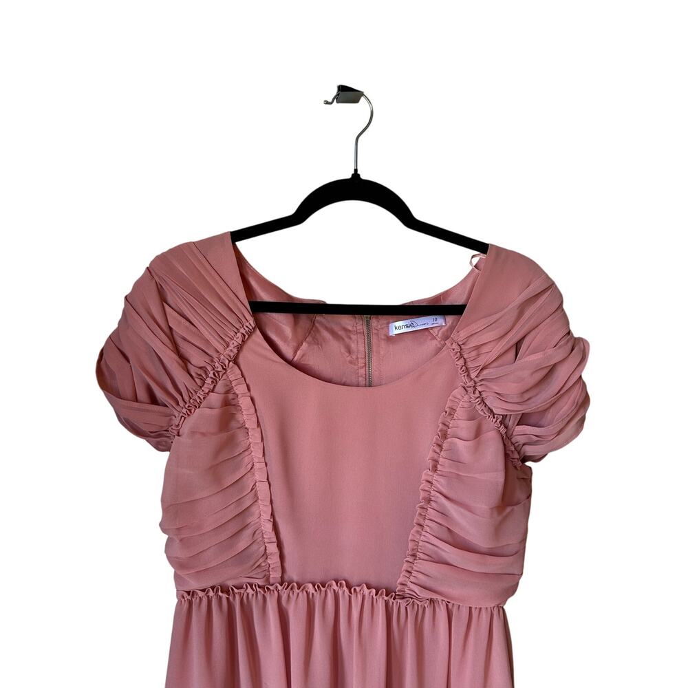 Kensie Ruched Blush Pink Puff Sleeved Dress Size 10 WeddingGuest RomanticStyle